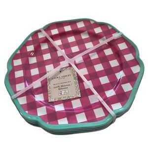 Laura Ashley Fuchsia Melamine Checkered Dinner Plates Set Of 4 New